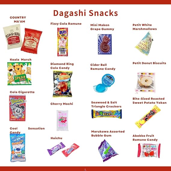 Japanese Snacks & Candy 50 Piece Dagashi Set Gift (Box) Japan snackbox, Variety Assortment, chips variety pack, Gift Snack Box, Holiday Gifts, Matcha, kitkat, jagariko, birthday gift