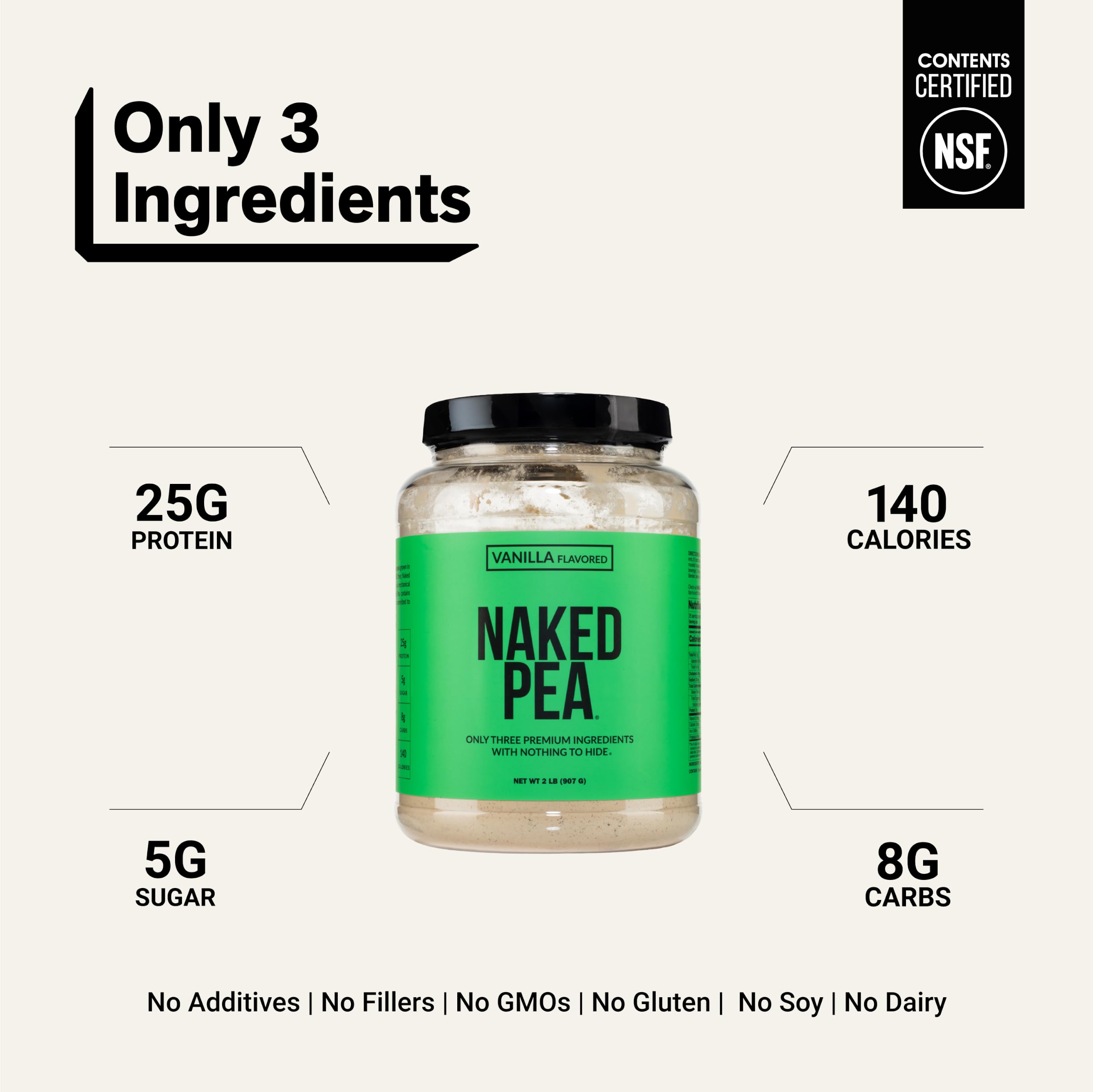 NAKED Vanilla Pea Protein Isolate from North American Farms, Only 3 Ingredients, Vanilla Vegan Protein, NSF Certified, Gluten-Free, Soy Free, GMO Free - 2LB — Amazon image 3