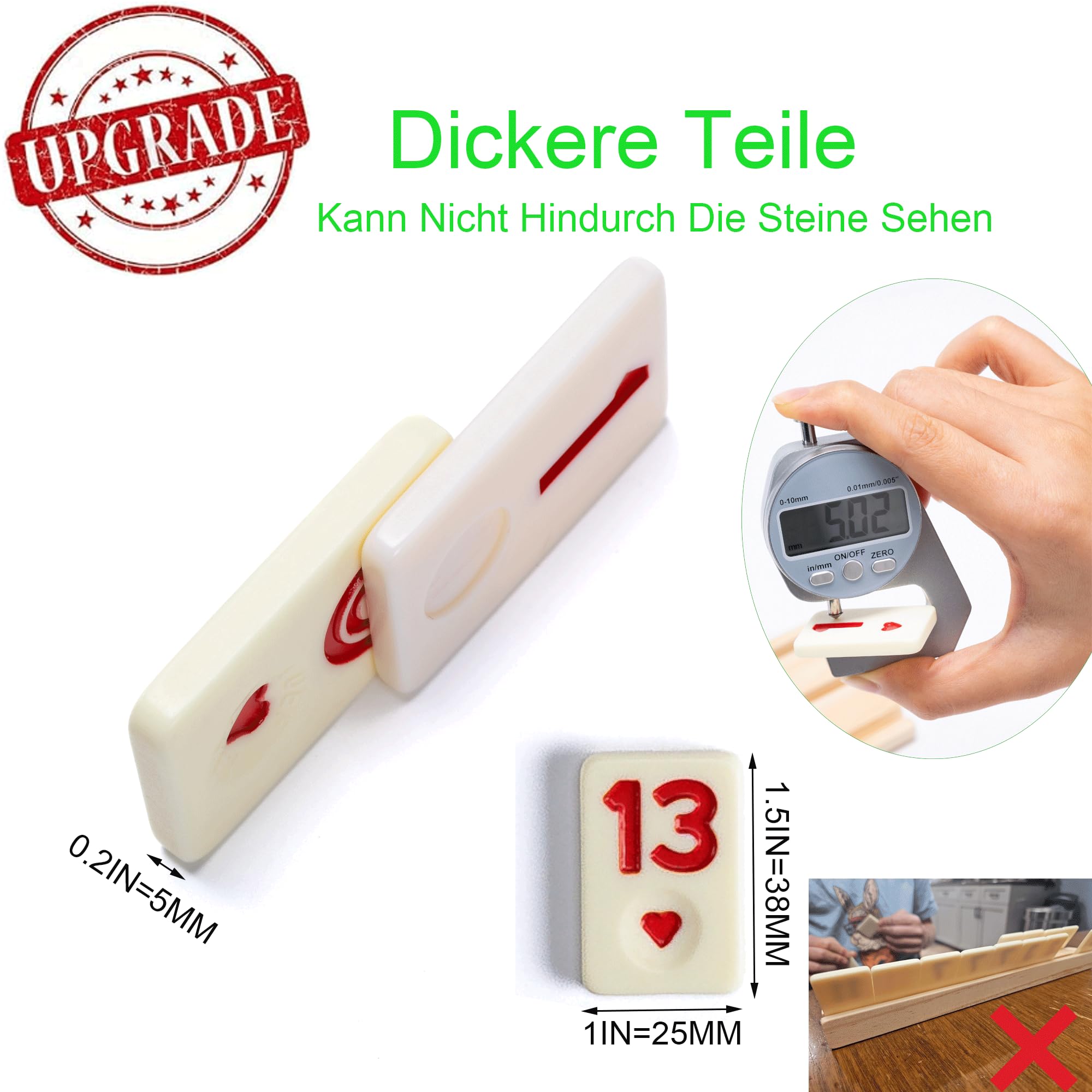 Digitale Rommé KartenSpiele, Reisegröße für 4 Spieler mit 4 Holzständern und 106 MelaminSteinen, Männer und Frauen