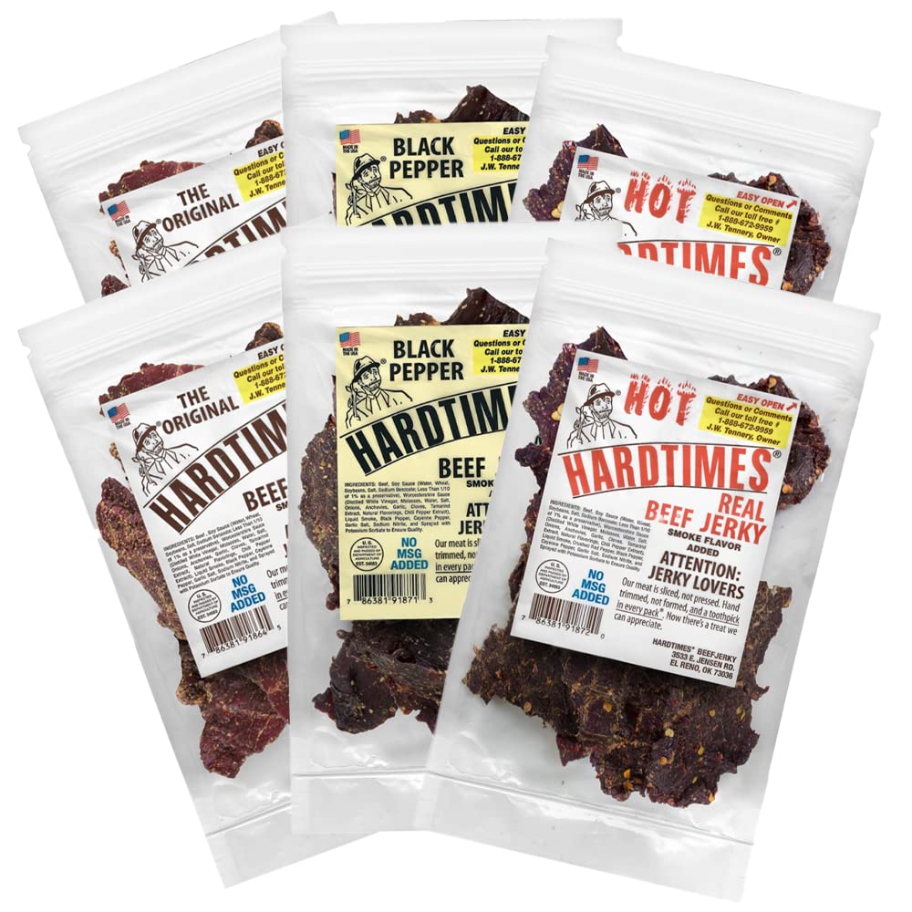 Hardtimes Handcrafted Beef Jerky Variety Flavors 6 Pack