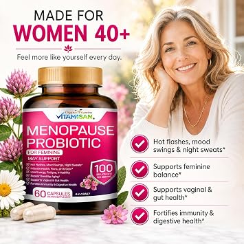 Menopause Support for Women Hormone-Free Prebiotics & Probiotics 100 Billion CFU with Black Cohosh & Ashwagandha | Feminine Care, pH Balance, Vaginal Health, Hot Flashes, Night Sweats & Mood Swings