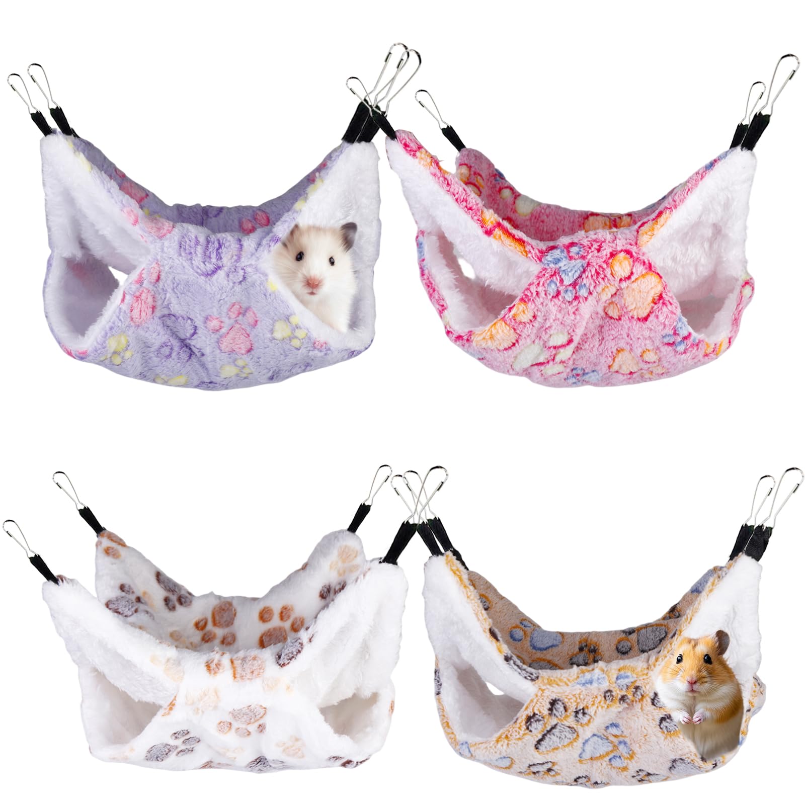 Lot de 4 hamacs pour cochons d'Inde : hamac double couche pour rats et cochons d'Inde Accessoires suspendus pour furets rats cochon d'Inde perroquet Hamster