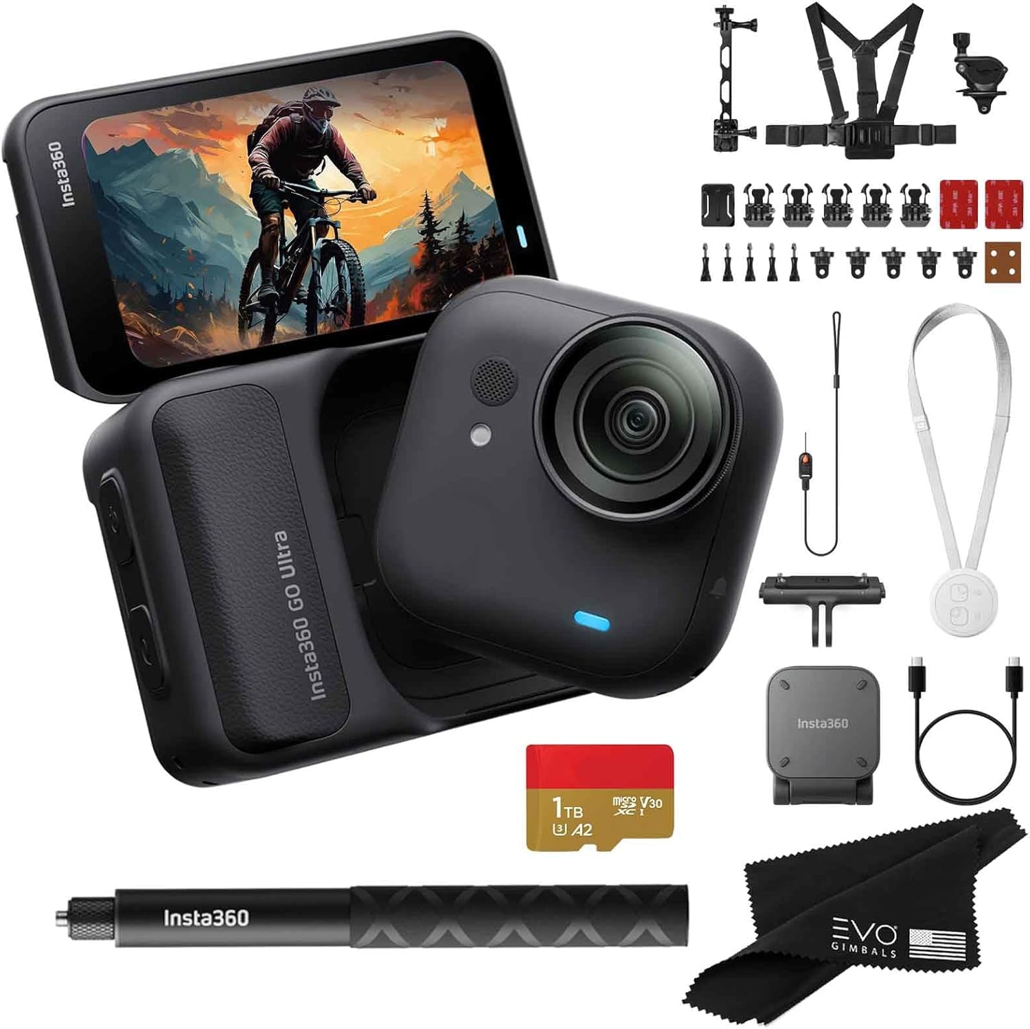 Insta360 GO Ultra Standard Black Bike Bundle- Tiny Mighty Hands-Free 4K Cam, Lightweight, Low Light Excellence | Bundle Includes Selfie Stick, Quick Release Mount, Bike Bundle, 1TB Card-image-9