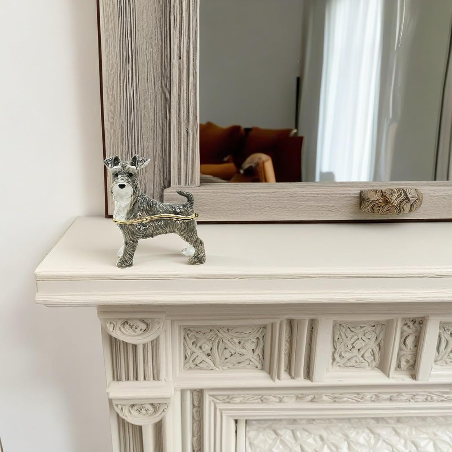 Hand-Painted Schnauzer Trinket Box Golden Hinged Jewelry Storage with Crystal Accents, Dog Lover Gift, Pet-Themed Home Decor, Personalized Keepsake Box for Women