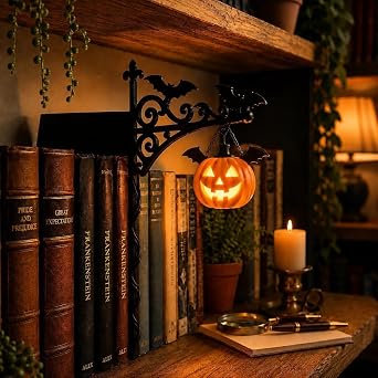 Library Lantern-Decorative Bookshelf Lighting, Vintage Fantasy Book Nook Lamp, Bookshelf Lamp, Magic Reading Light for Bookworms, Portable Shelf Decor Halloween Pumpkin