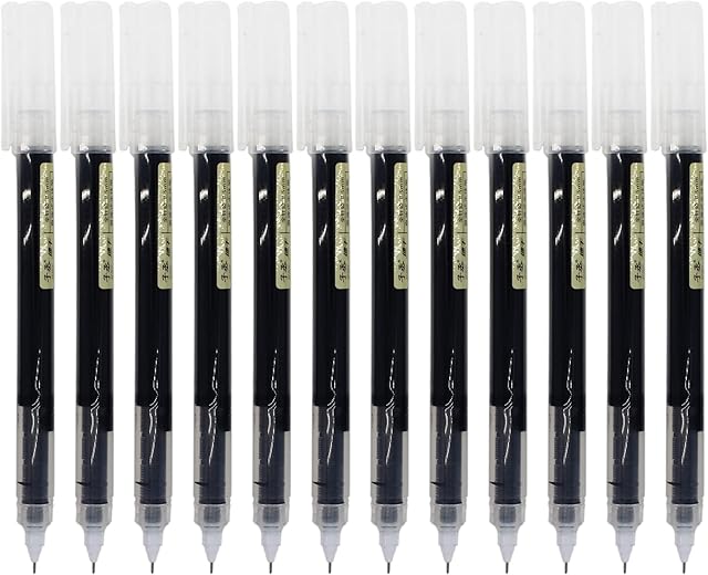 Gullor Liquid Ink Rollerball Pens, 0.5mm Fine Tip Quick-Drying Pens for Writing, Notetaking and Drawing, Black Ink, 12 Pieces