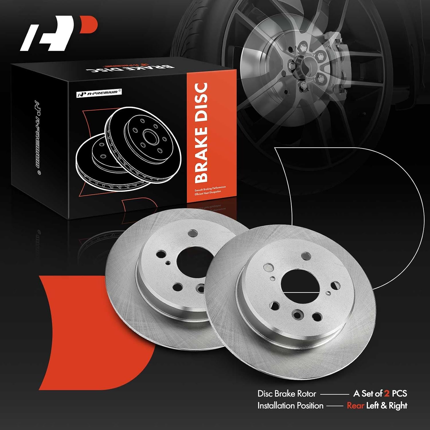 A-Premium 11.34 inch (288mm) Rear Solid Disc Brake Rotors Compatible with Select Toyota, Lexus models - Camry 1992-1996, Highlander 2001-2003, ES300 1992-1996, RX300 1999-2003, 2-PC Set