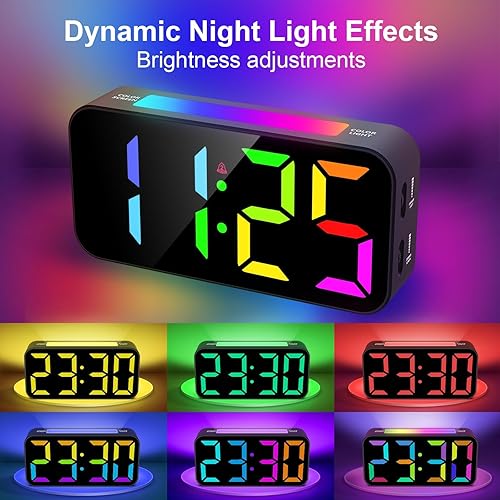 Miniatura 23 de Relojes despertadores ruidosos para dormitorios que duermen pesados, reloj digital de noche con luz nocturna, pantalla grande, alarma doble, RGB