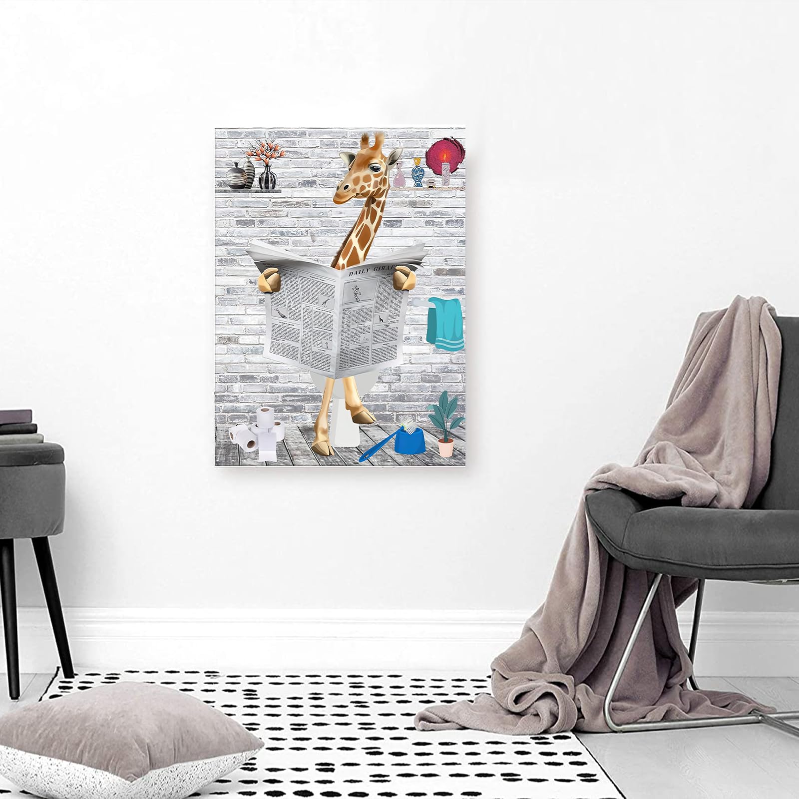 ZFTCN Funny Newspaper Animal Wall Art, Animal Wall Pictures on Toilets, Black and White Canvas Pictures, Bathroom - Image 3