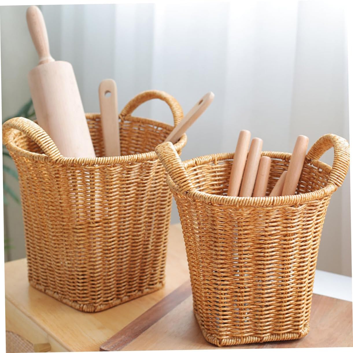 Organizing Basket Large Capacity Storage Woven Imitation Rattan Flower Basket