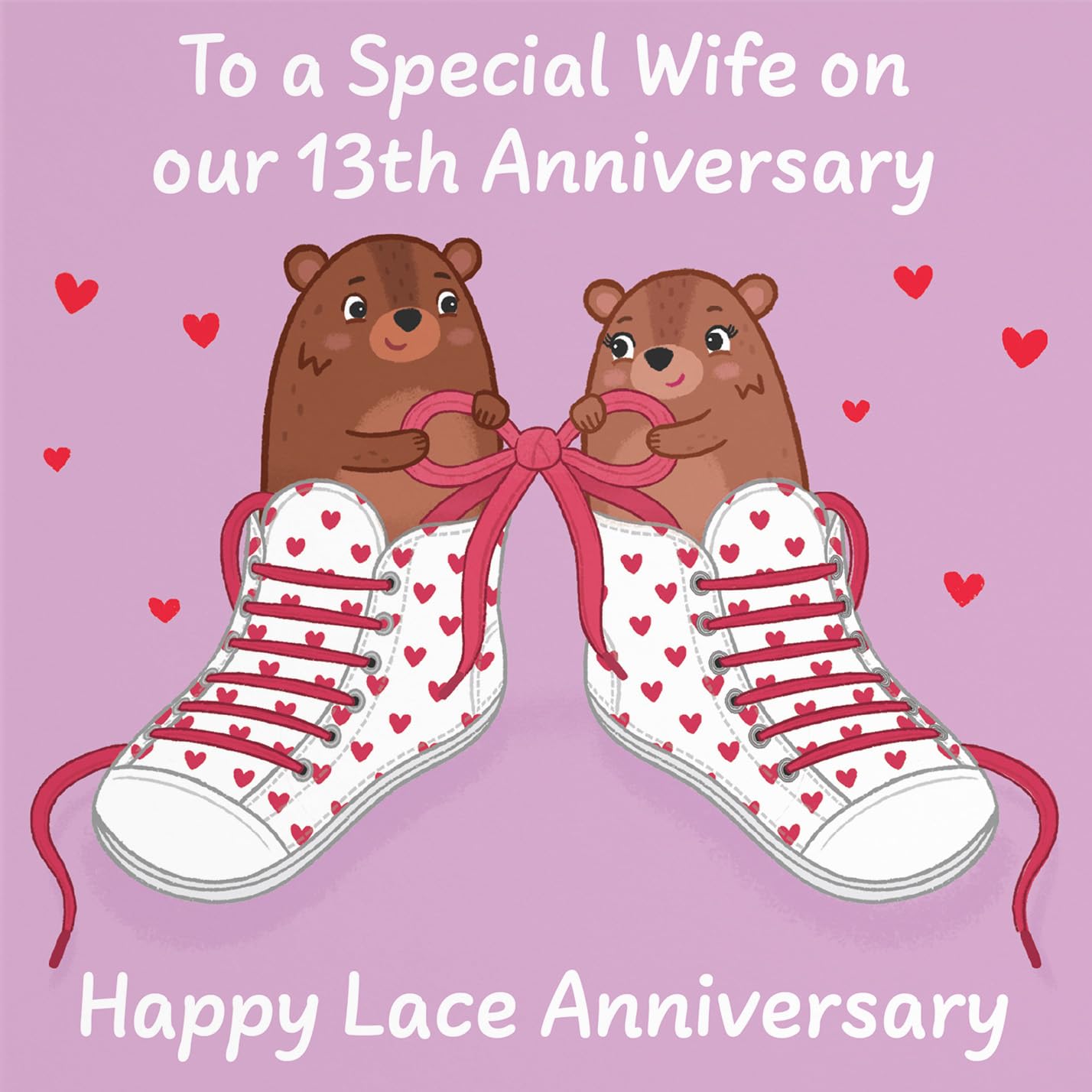 Hunts England - Wife 13th Anniversary Card - Lace Anniversary - 13 Years - Cute Fun Bears Card - Love Story Collection - Image 2