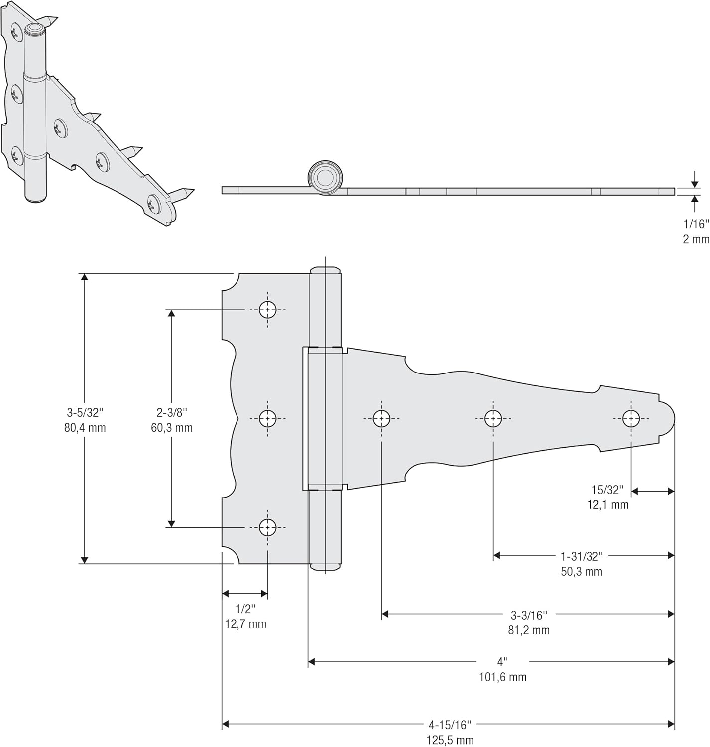 National Hardware N109-041 SPB841 Ornamental T Hinge in Black,4 Inch