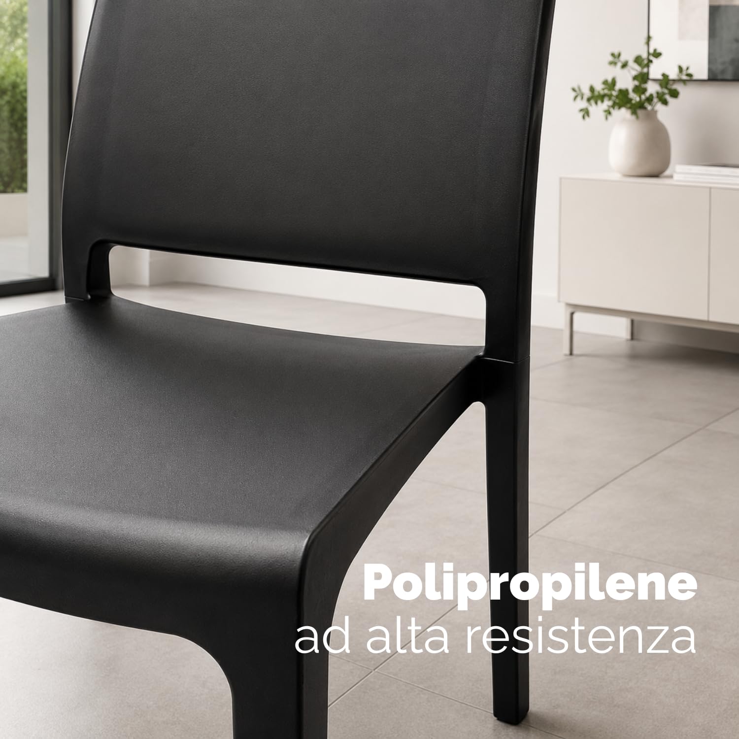 PALUPLUS Set 4 Sedie da Giardino in Polipropilene Antracite 47x48x80 cm Impilabile Senza Braccioli