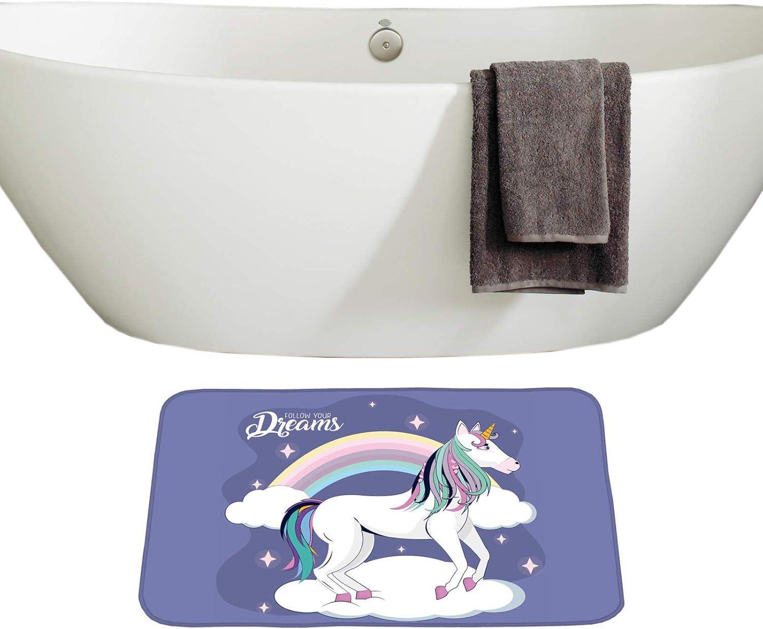 Teen Girls Decor 16 Piece Bathroom Mat Set Shower Curtain Set Follow Your Dreams Rainbow Unicorn Bath Mat Contour Mat Toilet Cover Shower Curtain 12 Hooks