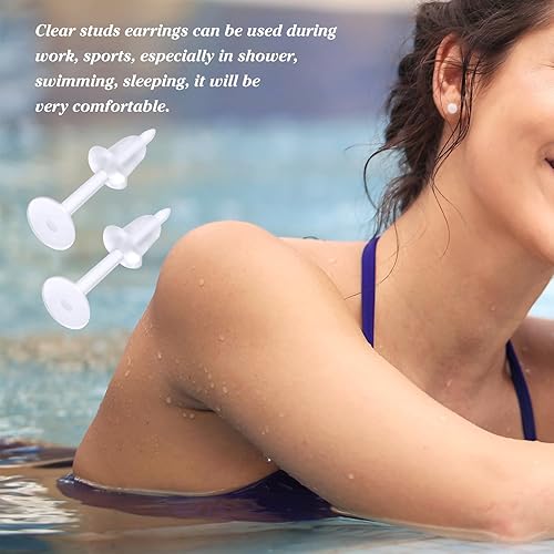 Miniatura 5 de TOAOB - 100 aretes invisibles de plástico perforados de 0.197 in, alfileres en blanco, pequeños hallazgos de cabeza pequeña, postes de aretes de