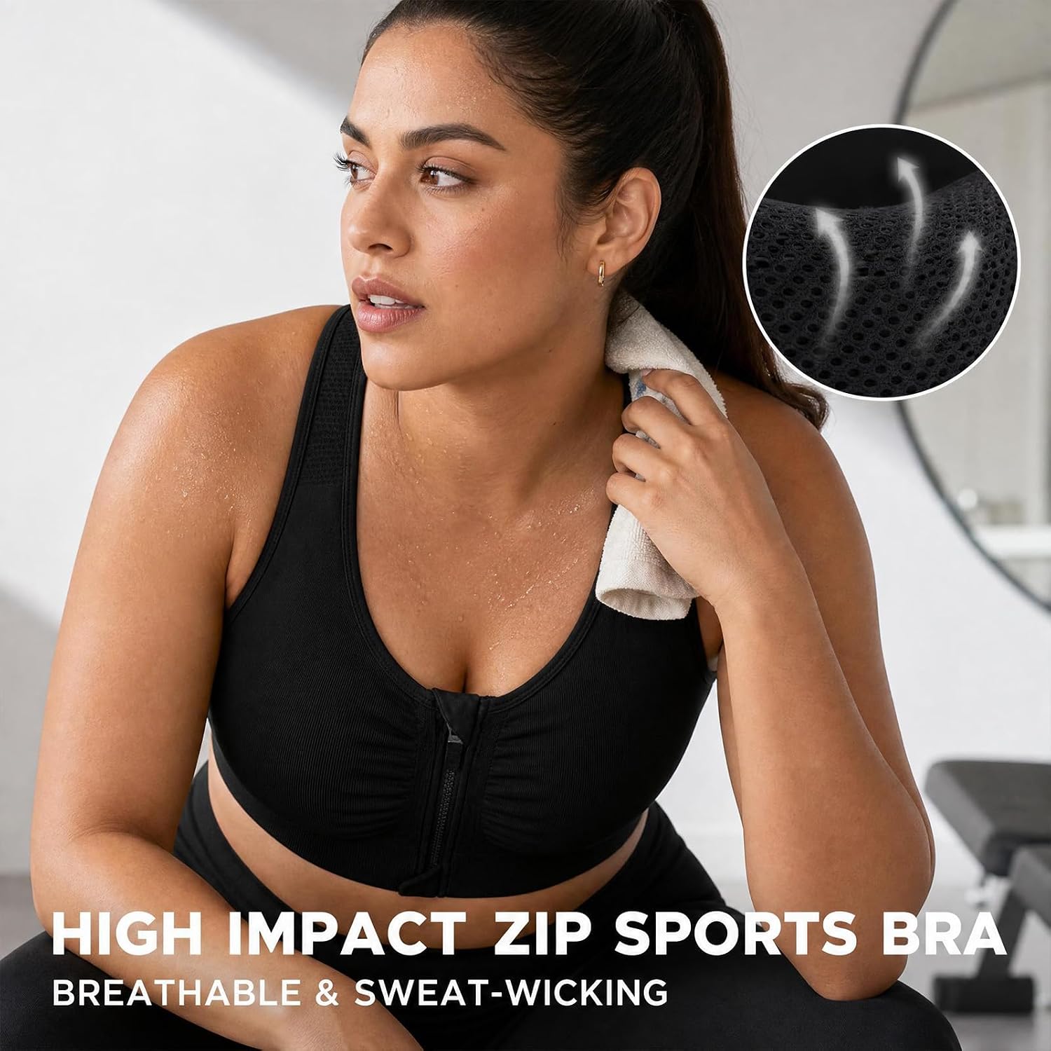 Zip Front Sports Bra for Women, Wireless Supportive Racerback Bra | 3-Pack Post-Surgery Recovery Bras with Removable Pads Front Zipper Closure Activity for Yoga, Running and Gym Workouts thumbnail