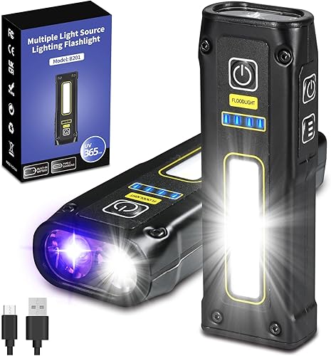 DARKBEAM Linterna UV de 365 nm luz negra, linternas LED EDC de alto lúmenes, lámpara de madera recargable USB C, mini luz roja magnética brillante