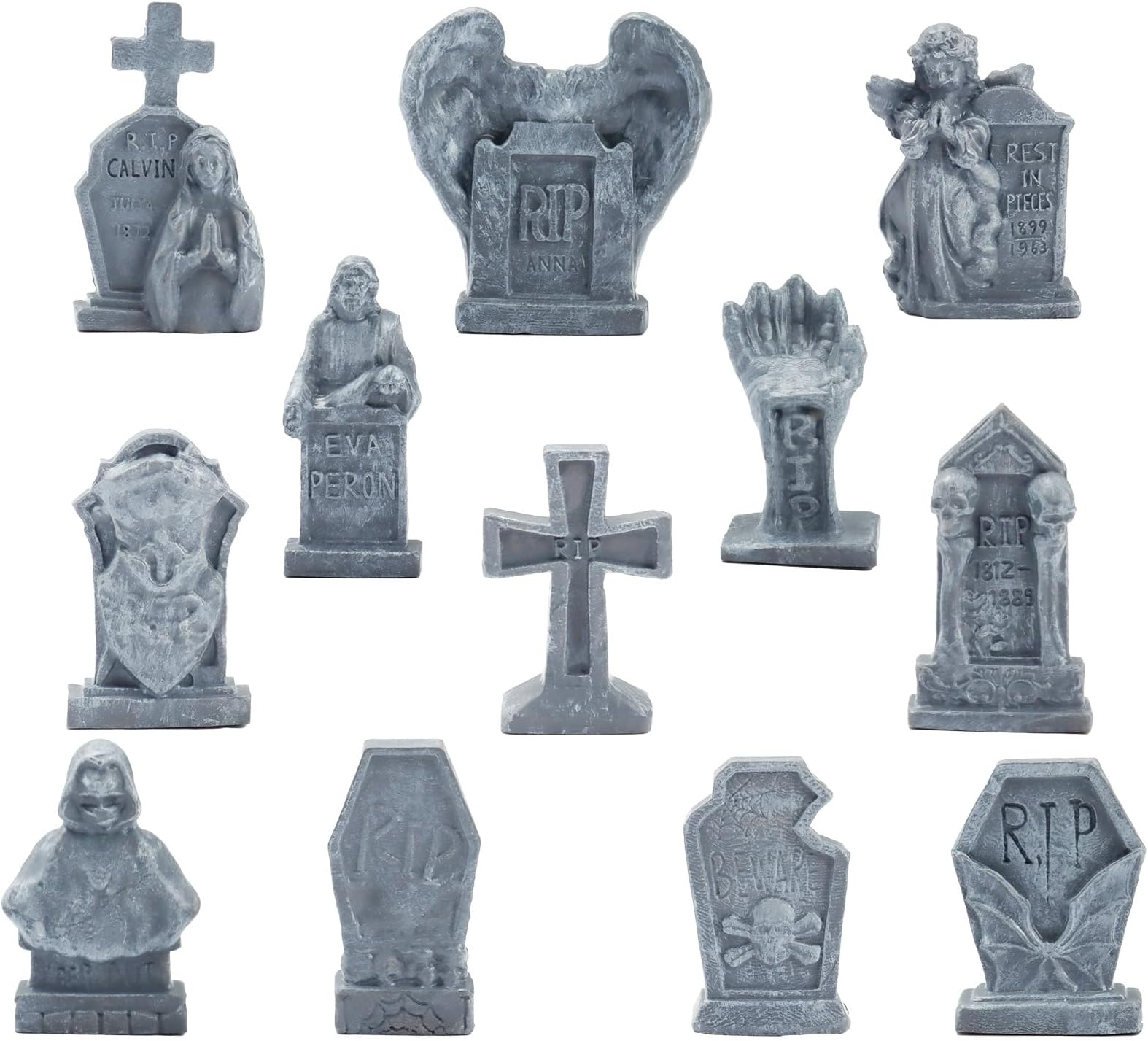 Bbiamsleep 12 Pcs Miniature Tombstones Figurine Mini Resin Tombstones Mini Gravestone Multiple Sizes Style for Mini House Graveyard Scene Diorama Crafts Halloween Decor Accessories