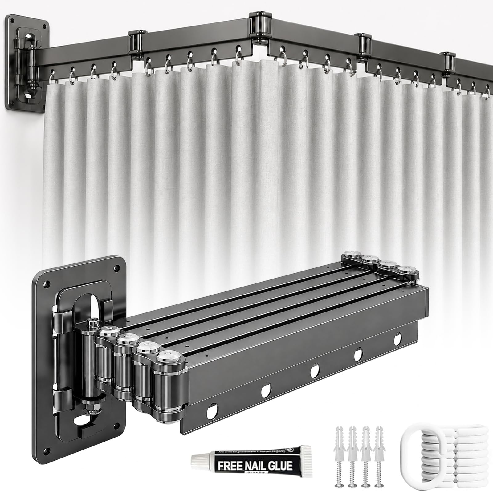 Rideau De Douche Sans Perçage, Tringle à Rideau De Douche Pliable Avec Ventouses, Résistante à La Moisissure, Imperméable, avc 1,8 m × 2 m Rideau Douche, Pour Douche d'Angle(5 Plis,160cm)