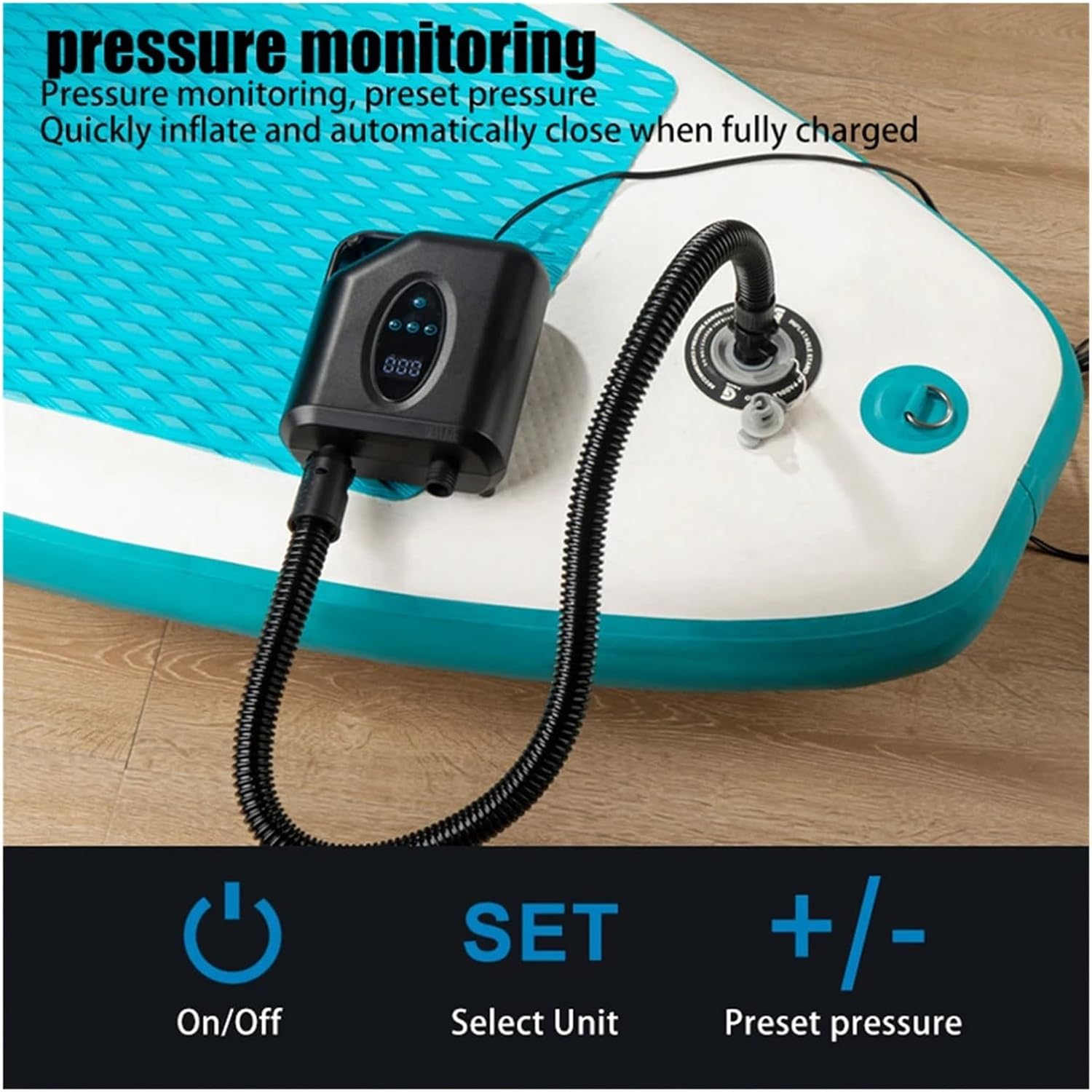 電動インフレポンプ 20PSI 高圧スマート SUP エアポンプインテリジェントデュアルステージインフレデフレーション車、パドルボー