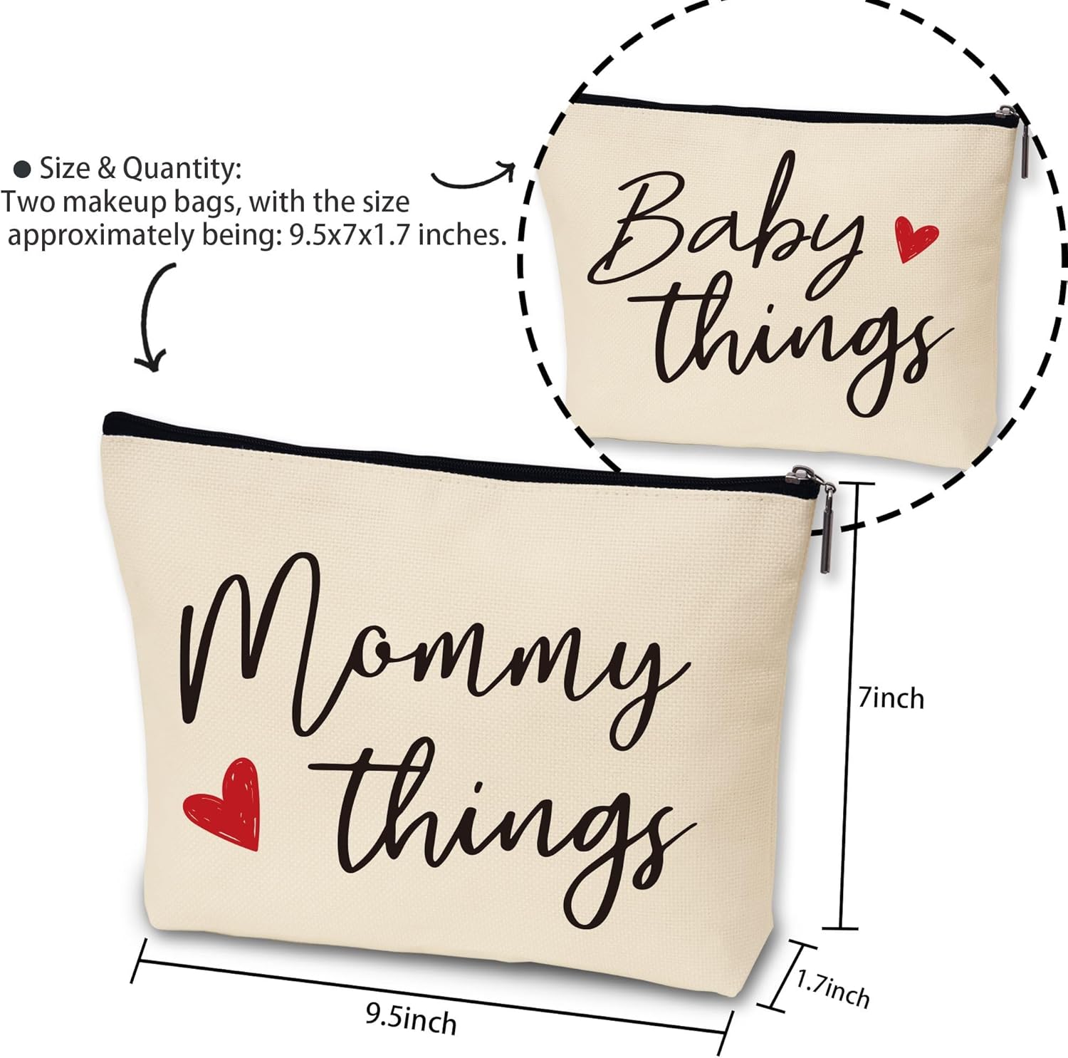 Mommy and Baby Matching Pouch Set, Mommy Things and Baby Things Bags, Gifts for New Moms Expecting Moms, Matching Travel Cases, Beige Set of 2 - Image 2