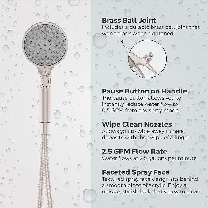 Regadera de Mano Pfister HydroFuse con Acople Magnético, 6 Funciones, Caudal 2.5 GPM, Acabado Níquel Cepillado miniatura 6