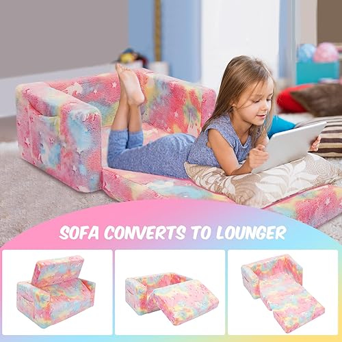 Miniatura 6 de SLIGUY Sofá para niños, sofá plegable para niños, sofá convertible para niños pequeños, sofá extraíble que brilla en la oscuridad para niños y niñas