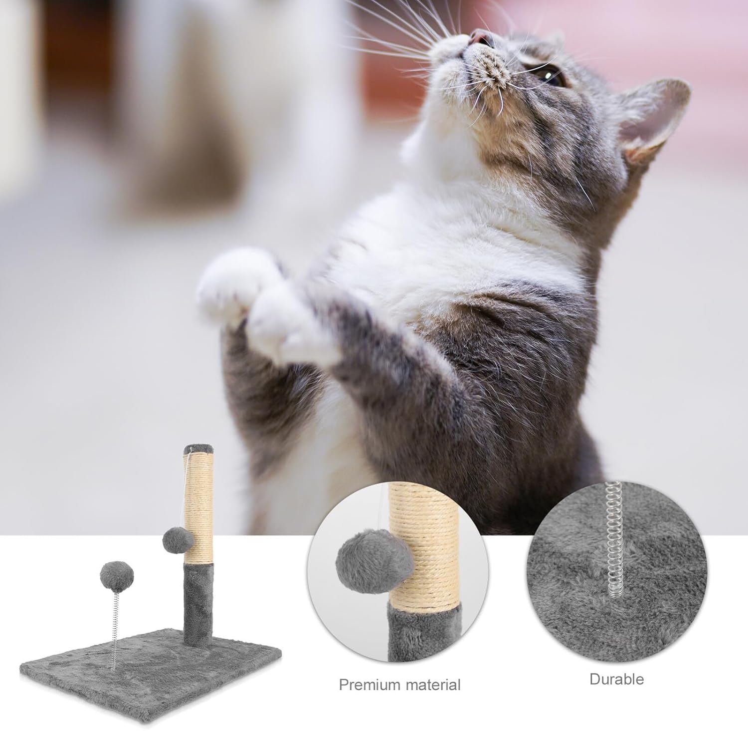PRETYZOOM Large Sisal Cat Scratching Post Cozy Cat Bed Gray Sturdy Scratcher Wear-Resistant Surface Kittens Daily Use