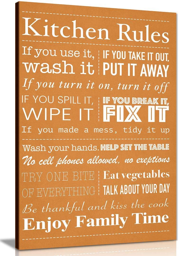 Panther Print Orange Kitchen Rules Framed Picture Canvas Wall Art For Kitchen And Dining Room� (24X16in)