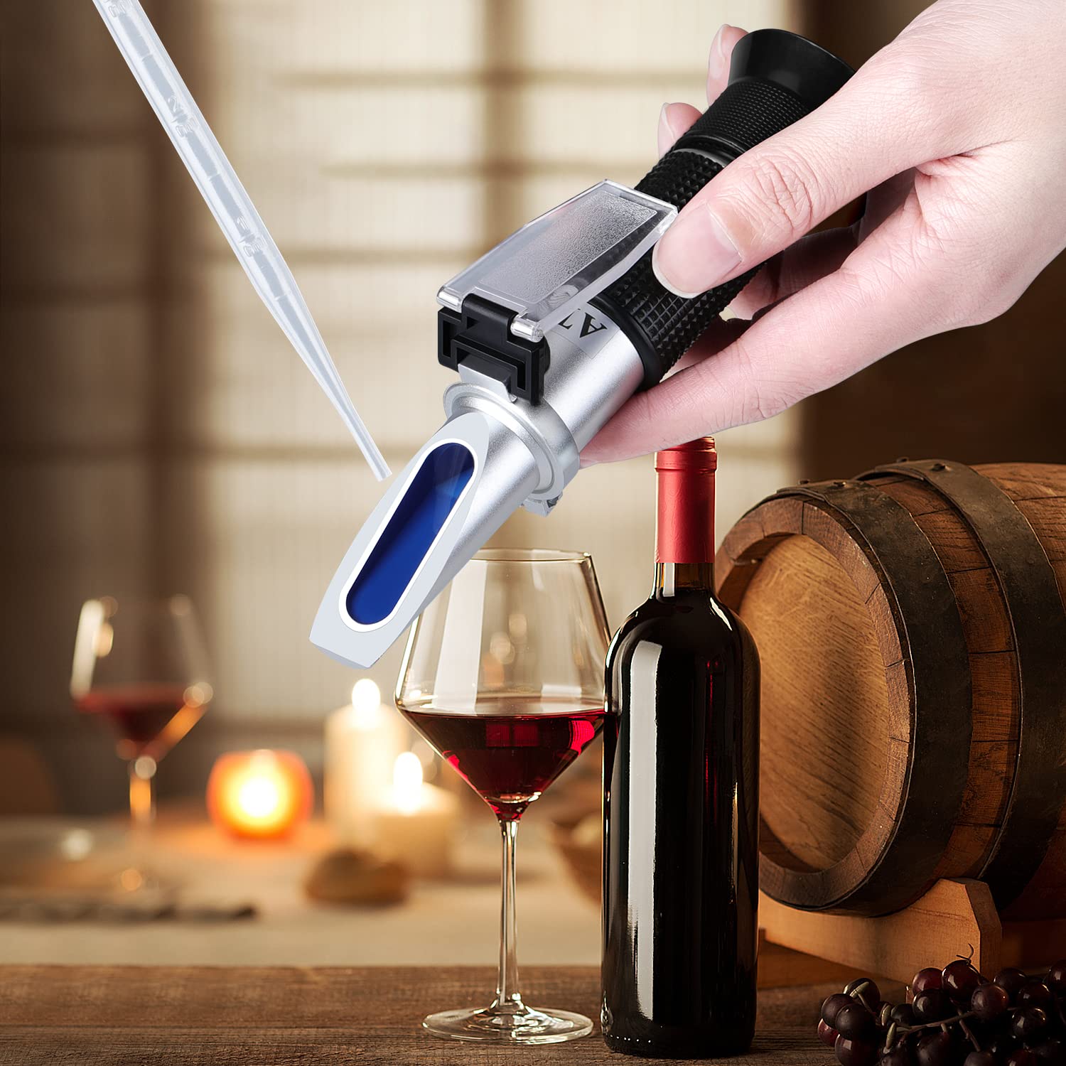 Optical Hydrometer Optical Brix Refractometer for Wine Making, Dual Scale - Brix 0-40% & Alcohol 0-25% Vol, Wine Refractometer for Measuring Sugar Content and Predicting Wine Alcohol Degree