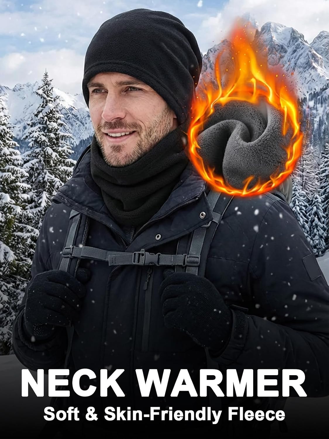 Winter Fleece Neck Gaiter Hat 3 In 1 Drawstring Warm Face Cover For Men Women Cold Weather Outdoor Riding Skiing