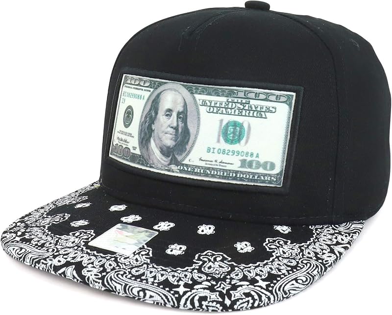 100 Dollar Bill Benjamin Baller Patch Flatbill Snapback Cap