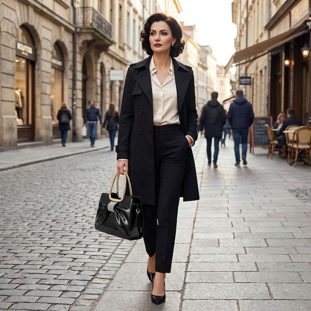 Women’s Glossy Patent Leather Handbag Top Handle Satchel - Medium Structured Shoulder Tote Purse with Adjustable Strap - Image 9