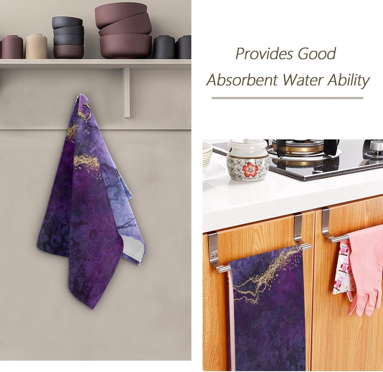 Purple Marble Hand Towels for Bathroom Set of 2 Abstract Gold Texture Aesthetic Soft Absorbent Kitchen Towel Modern Elegant Art Decorative Bathroom Towels for Bath Guest Shower Face Hair Gym 14"x28" - Image 7