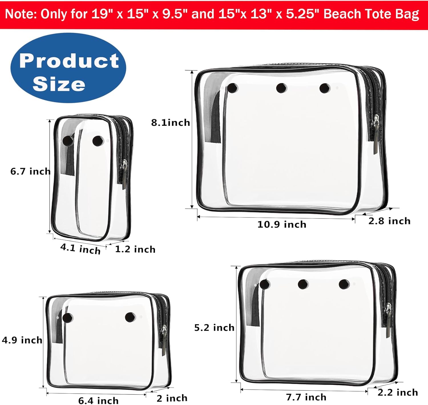 Clear Insert Bag Accessories for Beach Tote Bag, Clear Travel Storage Inner Pouch for Cosmetic, Toiletry & Makeup Brush Organizer Divider