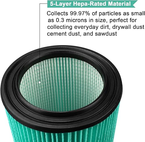 Miniatura 3 de PIGUOAT VF6000 Filtro de repuesto de 5 capas para aspiradoras Ridgid de 5 a 20 galones en seco y húmedo WD5500 WD0671 WD6425 WD7000 WD1280 WD1851