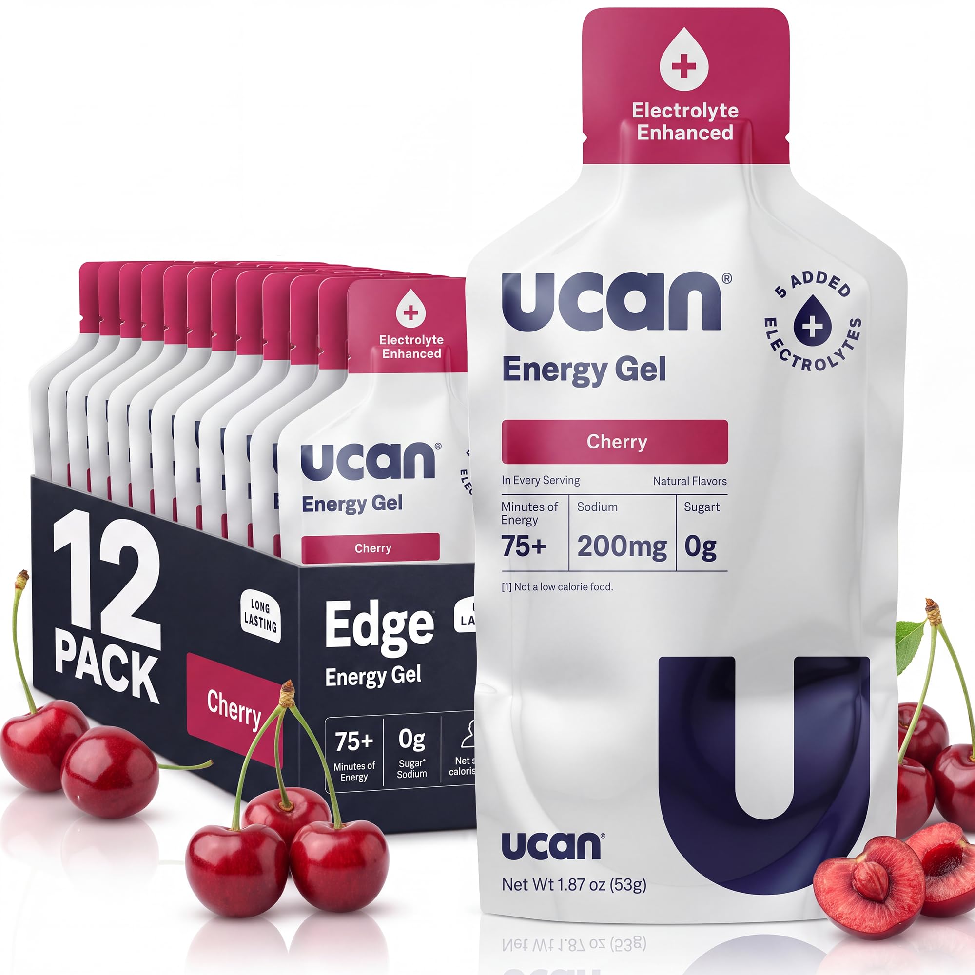 UCAN Gel de Energia com Eletrólitos LIVSTEADY sabor cereja, 200 mg de sódio, 12 unidades