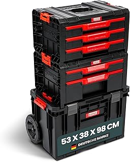 XL Werkzeugtrolley - Qbrick System Werkzeugkoffer mit Rollen, Werkstattkoffer, Werkstattwagen Set mit viel Zubehör! B x T x H in cm: 53 x 38 x 98 cm ! Der mobile Alleskönner, Privat & Gewerbe (SET 6)