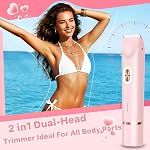 Dermave Bikini Shaver, 2 in 1 Bikini Trimmer Women Waterproof Dual Head Shaver Women, Wet & Dry Womens Electric Razor for Pubic Hair Underarm Leg Arm Body Face(Pink)