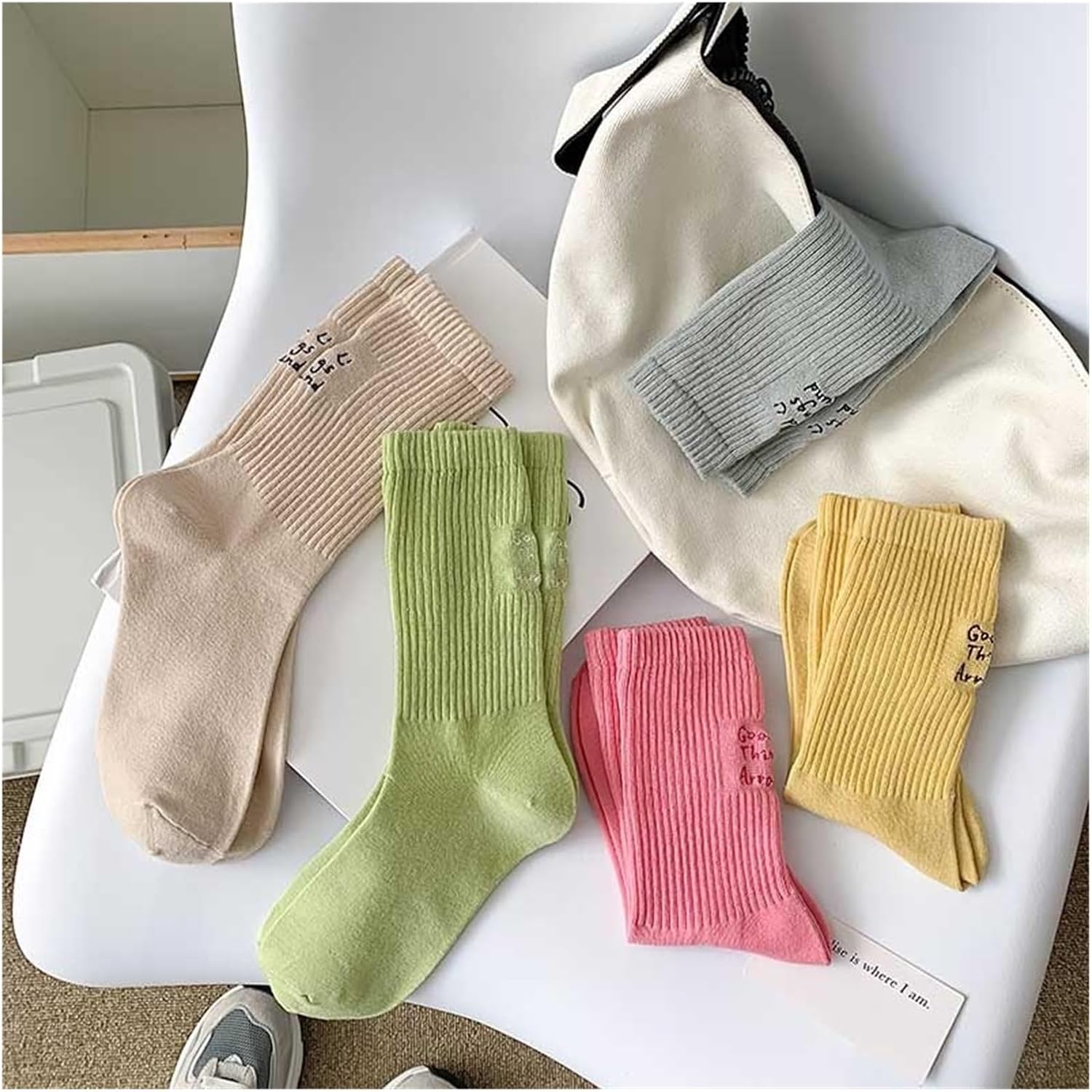 Socks Socks Fit for Women Spring Summer Cotton Midtube Socks Candy Color Ins Embroidery Solid Color Hiking Socks(3-3pairs)