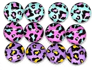 12 pcs Assortment of Circle Leopard Glass Round Dome Seals Tiles Cabochons - 12mm - Set 2