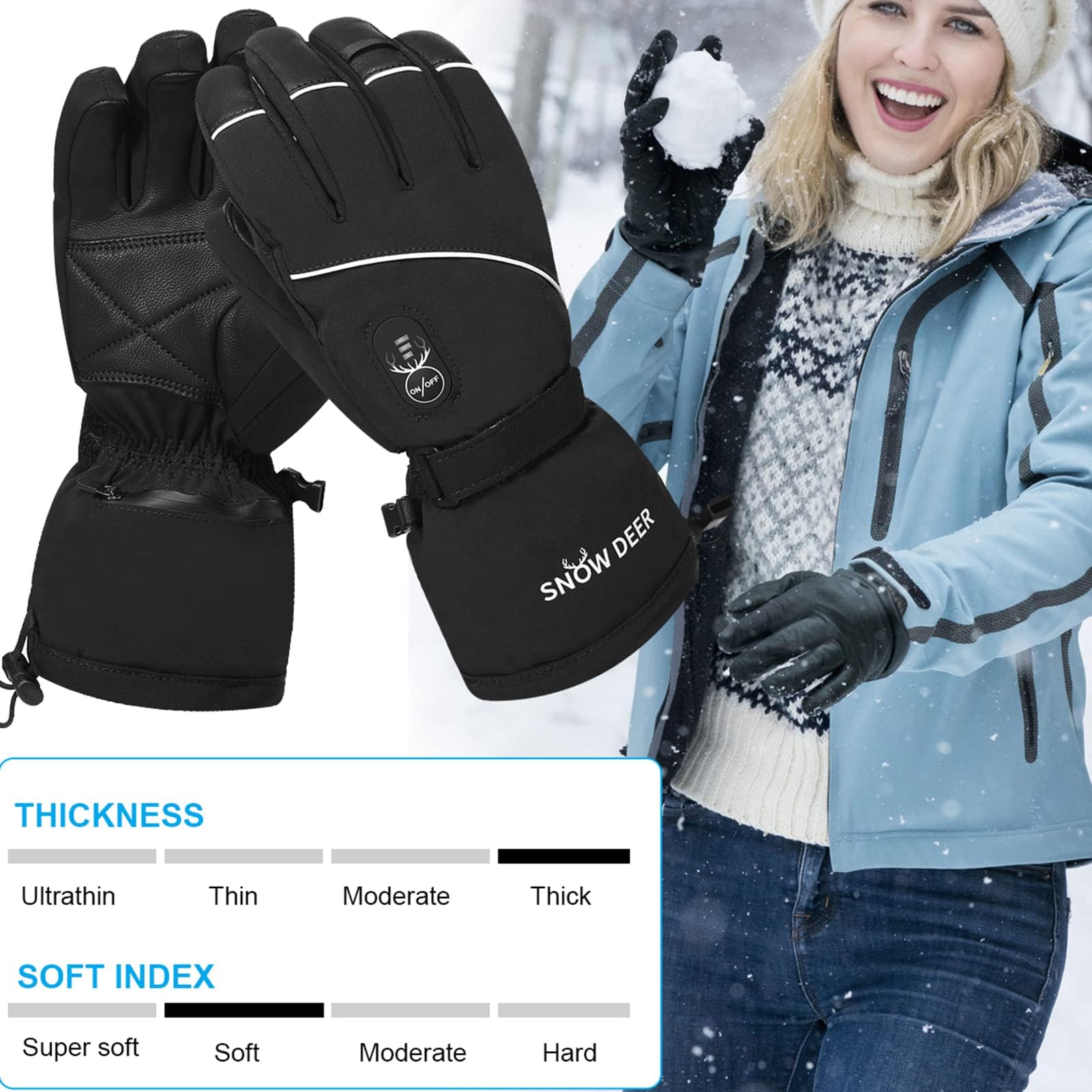 Gants Chauffants Rechargeables Pour Femme - 3 Températures - Écran Tactile - Pour Ski, Randonnée, Chasse