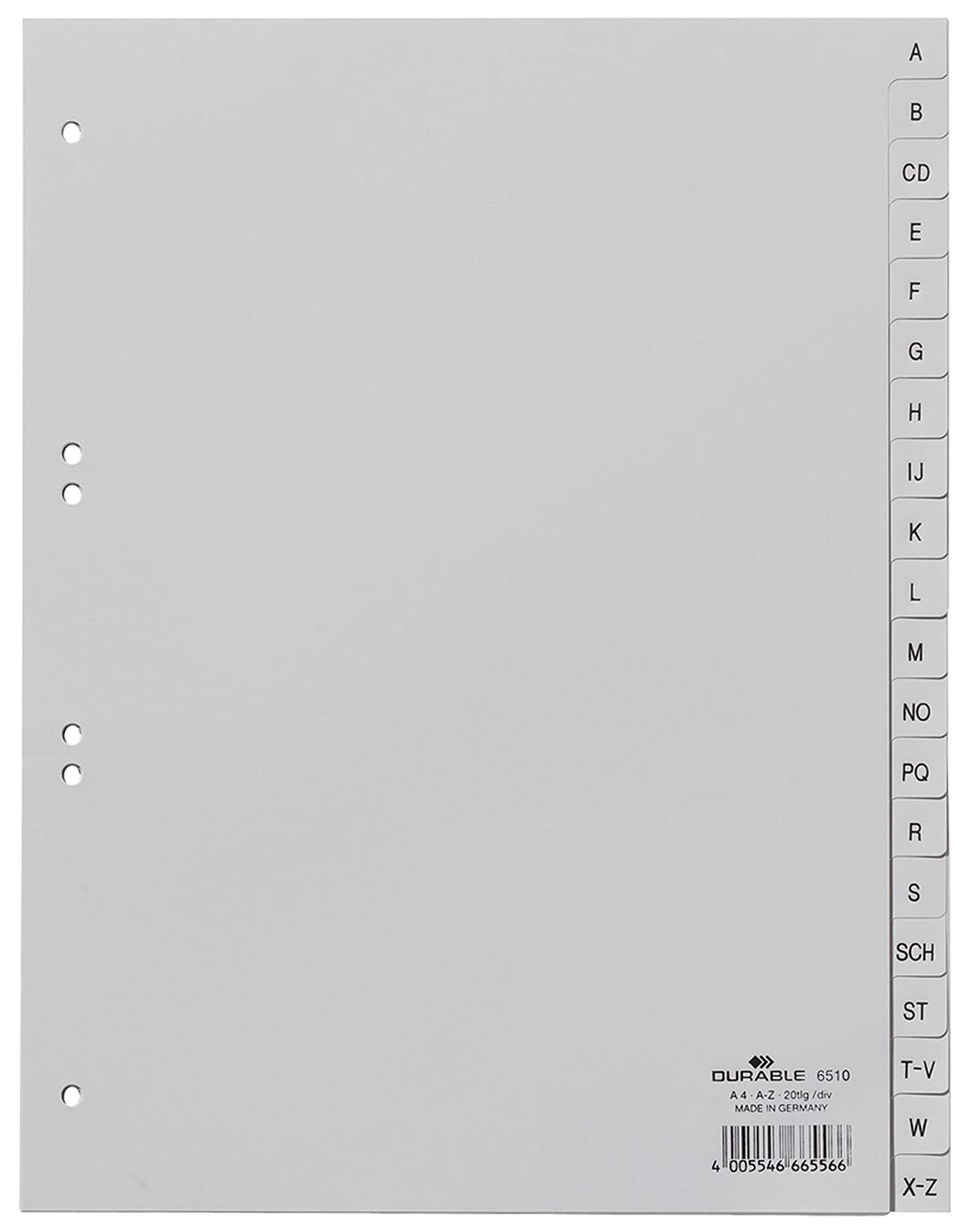 DURABLE Hunke & Jochheim zakładki PP, A – Z, szare, A4 w pełni kryjące, 215/230 x 297 mm, 20 arkuszy (10)