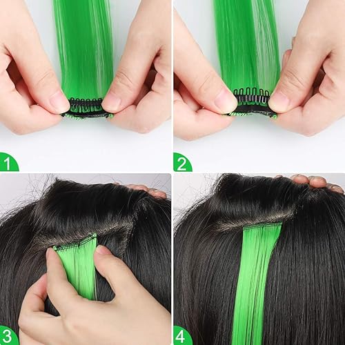 Miniatura 3 de 12 extensiones de cabello sintético lacio de colores de 22 pulgadas con pinza, para fiestas, para mujeres, niños y niñas, violeta + azul zafiro