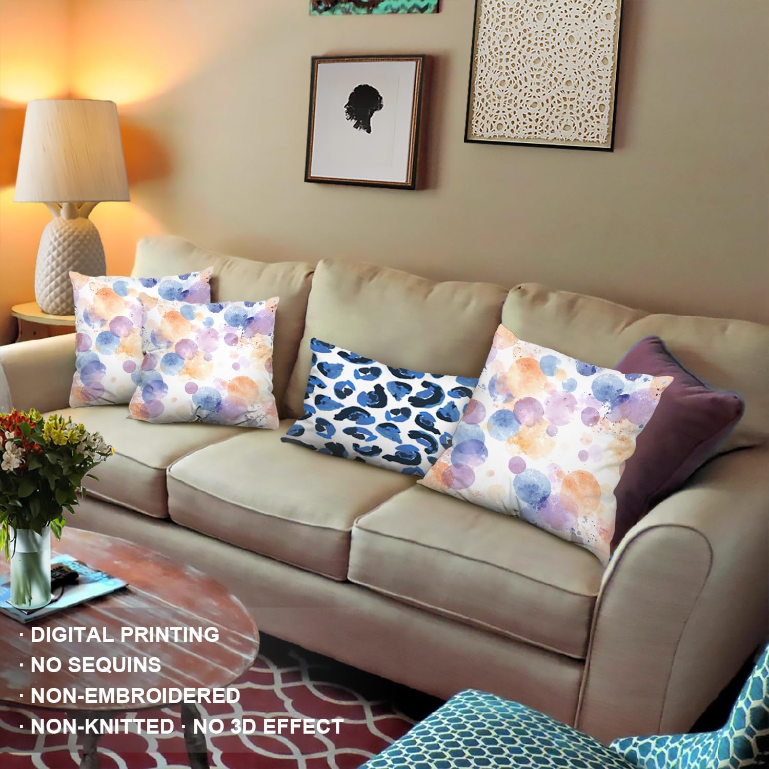 Shrahala Soft Hues Pastel Decorative Throw Pillow Cover, Artistic Splashes Fluid Circles Square Pillowcase Blended Double-Sided No Inserts for Bedroom Living Room Set of 2 (20 x 20 in)