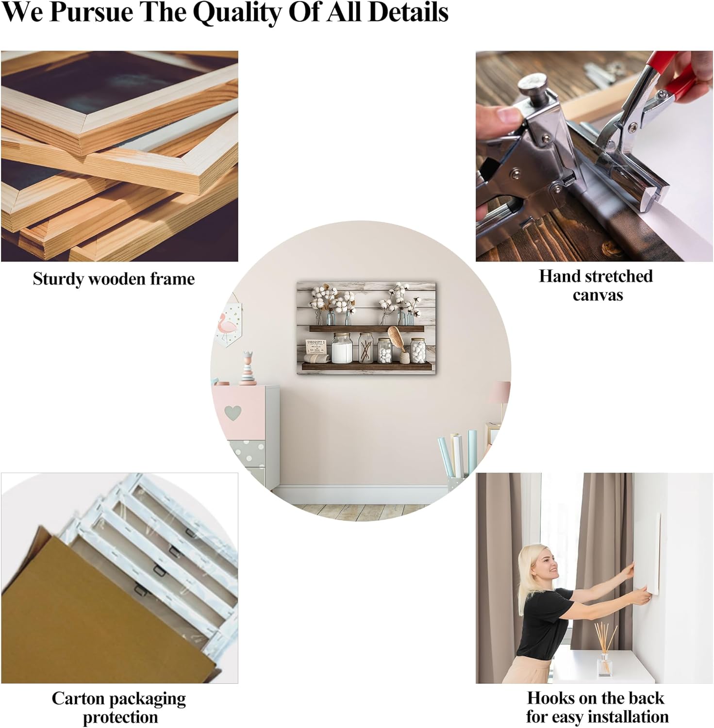 Flower Bathroom Wall Art, Rustic Mason Jar & Floral Nature Canvas Painting Pictures for Bedroom Decor, Framed Inspirational Elegance Wildflower Prints Posters for Living Room Artwork 12x18 Inches