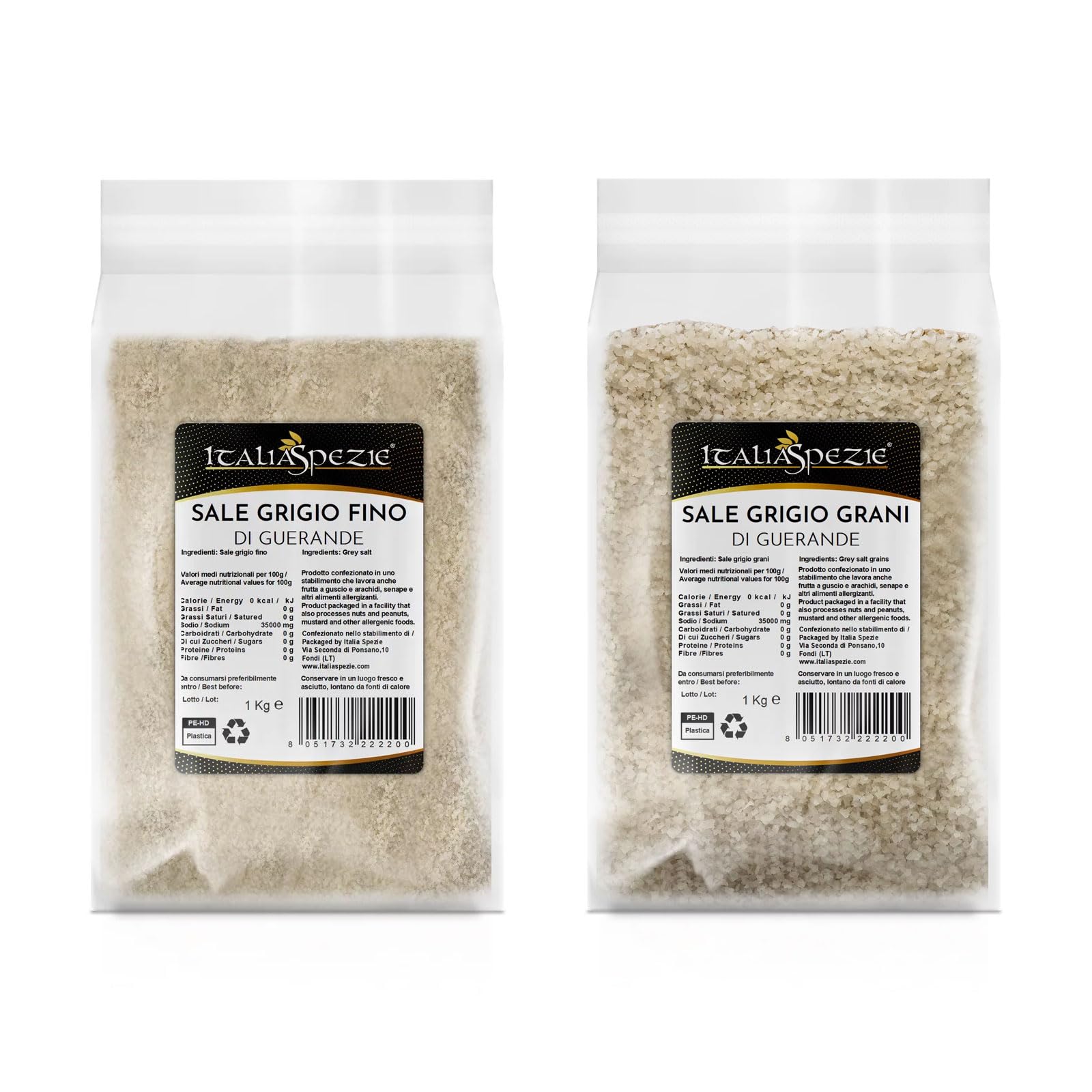 Sale Celtico Grigio Di Guérande, Pacchetto convenienza da 2 kg di sale grigio di Guerande fino e grani, Sale Celtico o Bretone, sale naturale 100% non raffinato, Italia Spezie
