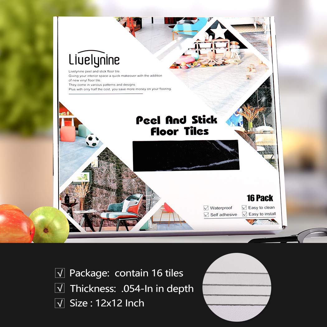 Livelynine Peel And Stick Floor Tile 12X12 Inch 16 Pack Marble Black