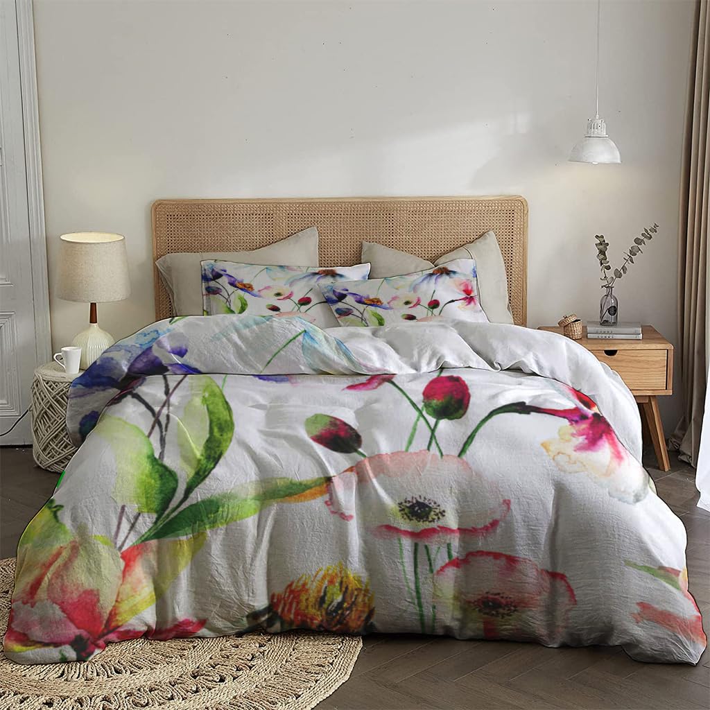 NIBAINLO 布団カバーカラフルな水彩画の野花 肌に優しい ピーチスキン加工 掛け布団カバー 和式 洋式 あったか 布団カバーセット リバーシブル ホームステイ ホテル 家庭兼用