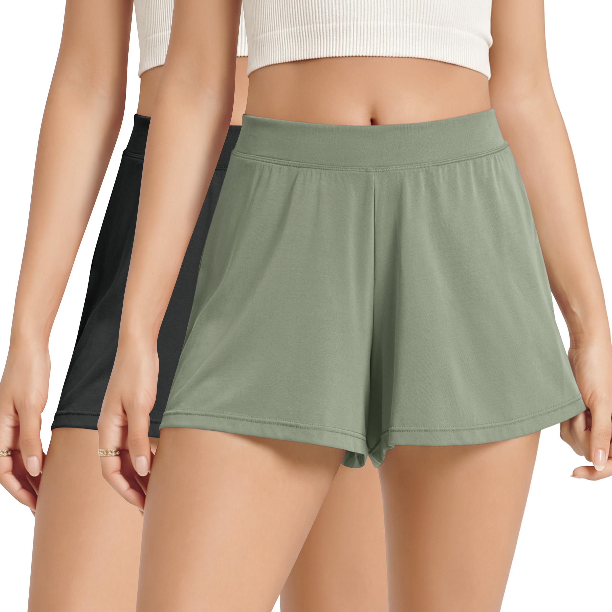 ODODOS 2-Pack Ultra-Soft Modal Lounge Shorts for Women – Lightweight &amp; Breathable Sleepwear, 3" Inseam